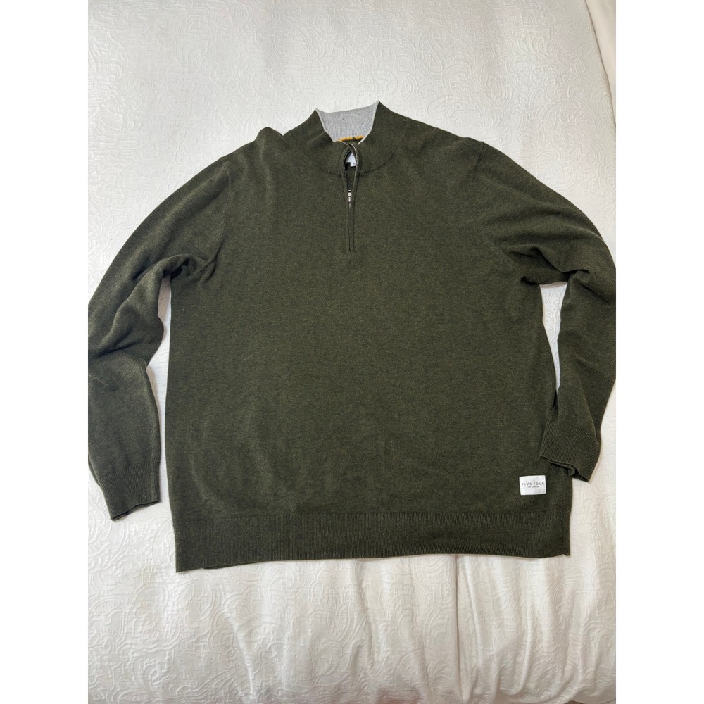 Five Four Los Angeles Mens XL Forest Green Cotton Quarter Zip Morzine Sweater